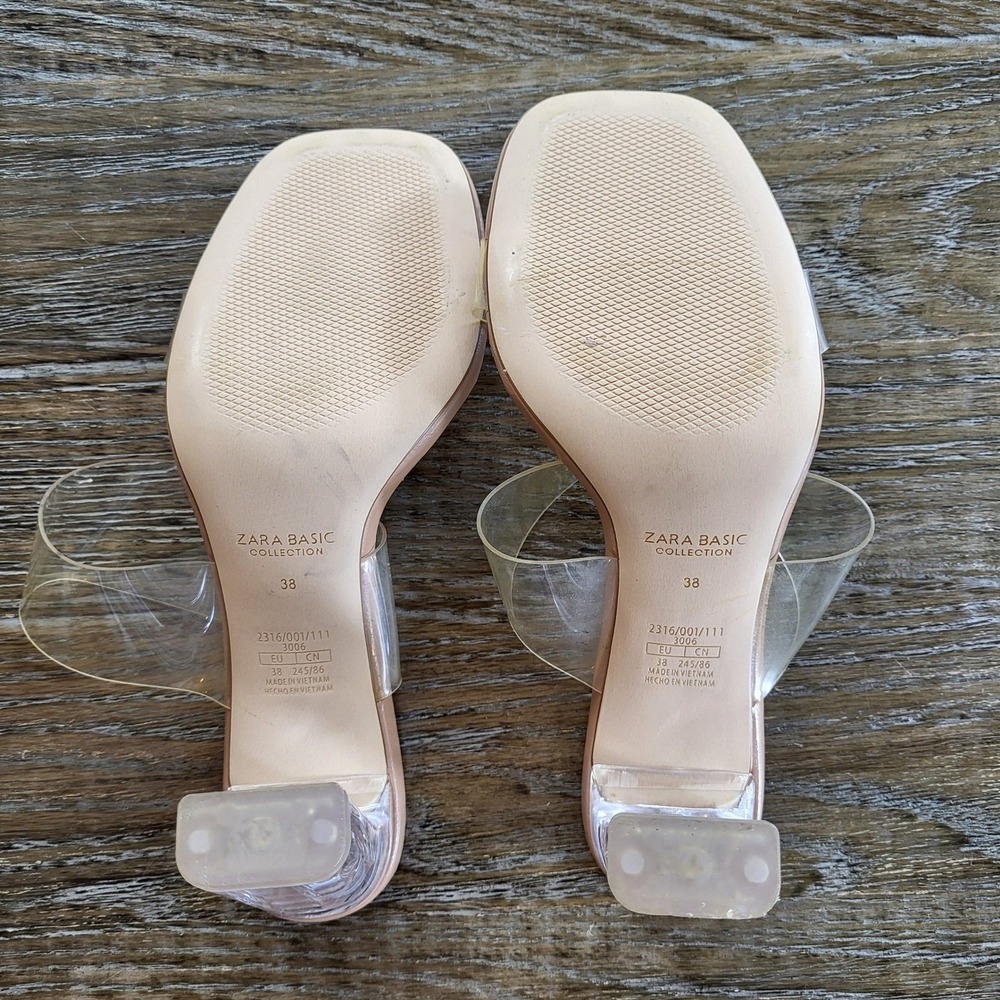 Zara Basic Collection Clear Vinyl Mule Sandals Tan Square Toe Block Heel EU 38 - Picture 8 of 8